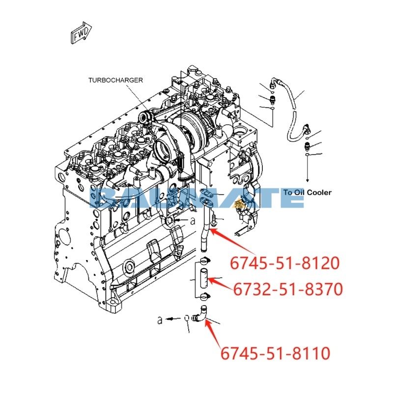6745-51-8120 Connector Turbocharger oil SAA6D114E Komatsu Motor Turbo dönüş Borusu İş Makinası Yedek Parça